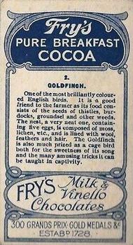1912 Fry's Birds and Poultry #2 Goldfinch Back