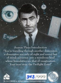1999 Rittenhouse Twilight Zone Series 1 - TV Title Cards #TZ2 The Twilight Zone Back