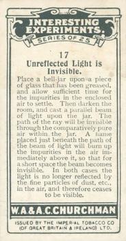 1929 Churchman's Interesting Experiments #17 Unreflected Light is Invisible Back