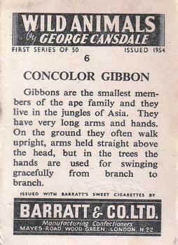 1954 Barratt Wild Animals #6 Concolor Gibbon Back