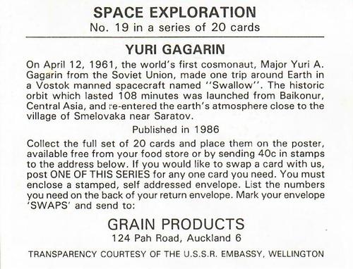 1986 Grain Products Space Exploration #19 Yuri Gagarin Back