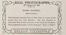 1939 Ardath Photocards - Series 11 (Small) #2 Gloria Blondell Back