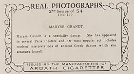 1939 Ardath Photocards - Series 11 (Small) #11 Maryse Grandt Back