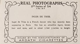 1939 Ardath Photocards - Series 11 (Small) #16 Inger De Triss Back
