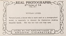 1939 Ardath Photocards - Series 11 (Small) #19 Vyvyan Lynes Back