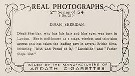 1939 Ardath Photocards - Series 11 (Small) #27 Dinah Sheridan Back