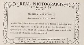 1939 Ardath Photocards - Series 11 (Small) #40 Mathea Merryfield Back