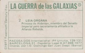 1977 Pacosa Dos La Guerra de las Galaxias (Star Wars) Stickers #2 Leia Organa Back