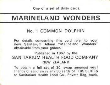 1967 Sanitarium Marineland Wonders #1 Common Dolphin Back