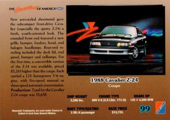 1992 Collect-A-Card Chevy #99 '88 Cavalier Z-24 Coupe Back