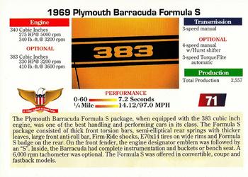 1992 Collect-A-Card Muscle Cars #71 1969 Plymouth Barracuda Formula S Back
