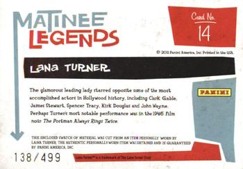 2011 Panini Americana - Matinee Legends Material #14 Lana Turner Back