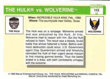 1990 Impel Marvel Universe #113 The Hulk vs. Wolverine Back