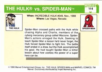 1990 Impel Marvel Universe #114 The Hulk vs. Spider-Man Back