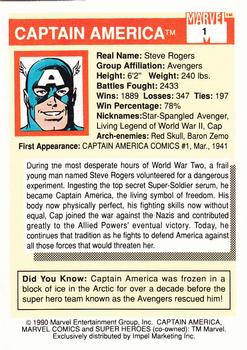 1990 Impel Marvel Universe #1 Captain America Back
