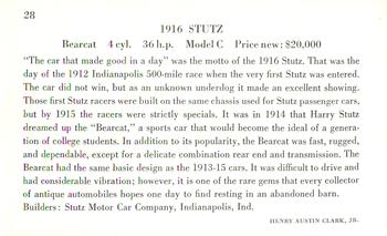 1961 Milton Bradley American Heritage Automobiles #28 1916 Stutz Bearcat Model C Back