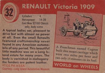 1953-55 Topps World on Wheels (R714-24) #32 1909 Renault Victoria Runabout Back