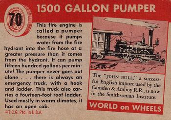 1953-55 Topps World on Wheels (R714-24) #70 1500 gallon pumper Fire Engine Back