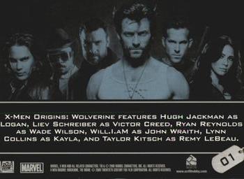 2009 Rittenhouse X-Men Origins: Wolverine #01 X-Men Origins: Wolverine features Hugh Jackman Back