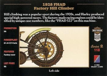1992-93 Collect-A-Card Harley Davidson #118 1928 FHAD Factory Hill Climber Back