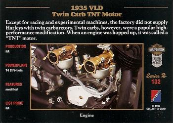 1992-93 Collect-A-Card Harley Davidson #132 1935 VLD Twin Carb TNT Motor Back