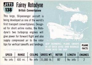 1956 Topps Jets (R707-1) #138 Fairey Rotodyne             British convertiplane Back