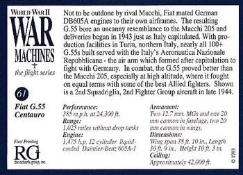 1993 The Richards Group World War II War Machines #61 Fiat G.55 Centauro Back