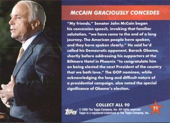 2009 Topps President Obama #71 McCain Graciously Concedes Back