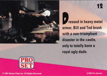 1991 Pro Set Bill & Ted's Most Atypical Movie Cards #12 Dressed in heavy metal armor, Bill and Ted brush with Back