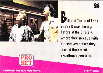 1991 Pro Set Bill & Ted's Most Atypical Movie Cards #26 Bill and Ted land back in San Dimas the night before Back