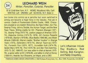 1992 Eclipse Famous Comic Book Creators #34 Len Wein Back