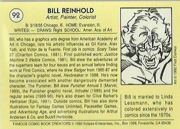 1992 Eclipse Famous Comic Book Creators #92 Bill Reinhold Back