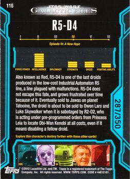 2012 Topps Star Wars: Galactic Files - Blue #116 R5-D4 Back