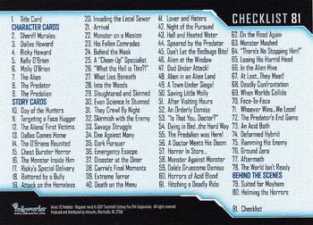 2007 Inkworks Alien vs. Predator Requiem #81 AVPR Checklist Back