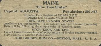 1936 Goudey Auto License Plates (R19-1) #NNO Maine Back