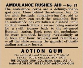1938 Goudey Action Gum (R1) #93 Ambulance Rushes Aid Back