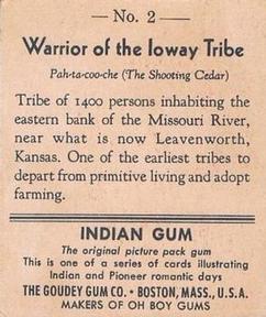 1947 Goudey Indian Gum (R773) #2 Warrior of the Ioway Tribe Back