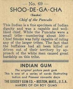 1947 Goudey Indian Gum (R773) #69 Shoo-De-Ga-Cha Back