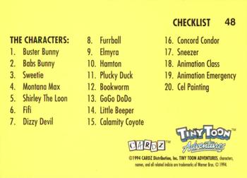 1994 Cardz Tiny Toon Adventures #48 Checklist (Hamton & Plucky) Back