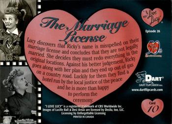 2001 Dart I Love Lucy 50th Anniversary #10 The Marriage License Back