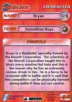 2003 Cards Inc. Beyblade #44 Bryan - Character Back