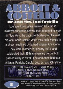 1996 DuoCards Abbott and Costello #8 Mr. and Mrs. Lou Costello Back