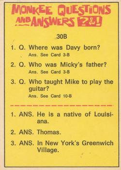 1967 Donruss The Monkees B #32B The Monkees Back