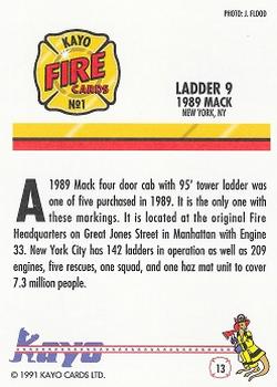 1991 Kayo Fire Engines #13 Ladder 9, New York, NY Back