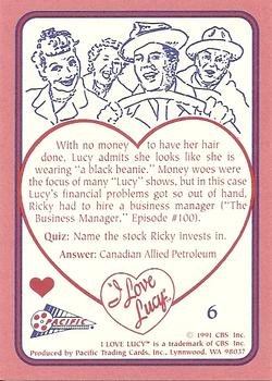 1991 Pacific I Love Lucy #6 Bosom Buddies Back