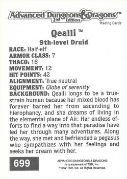 1992 TSR Advanced Dungeons & Dragons #699 Qealli Back