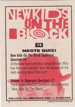 1989 Topps New Kids on the Block #12 NKOTB Quiz! Question #2 Back