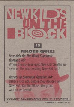 1989 Topps New Kids on the Block #15 NKOTB Quiz! Question #5 Back