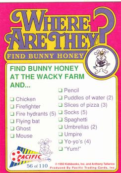 1992 Pacific Where are They? #56 Find Bunny Honey   at the Wacky Farm Back