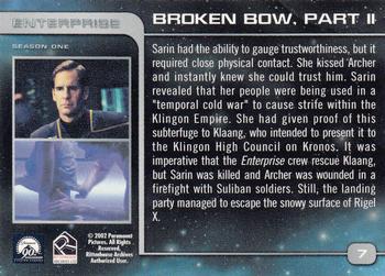 2002 Rittenhouse Star Trek Enterprise Season 1 #7 Broken Bow, Part II Back
